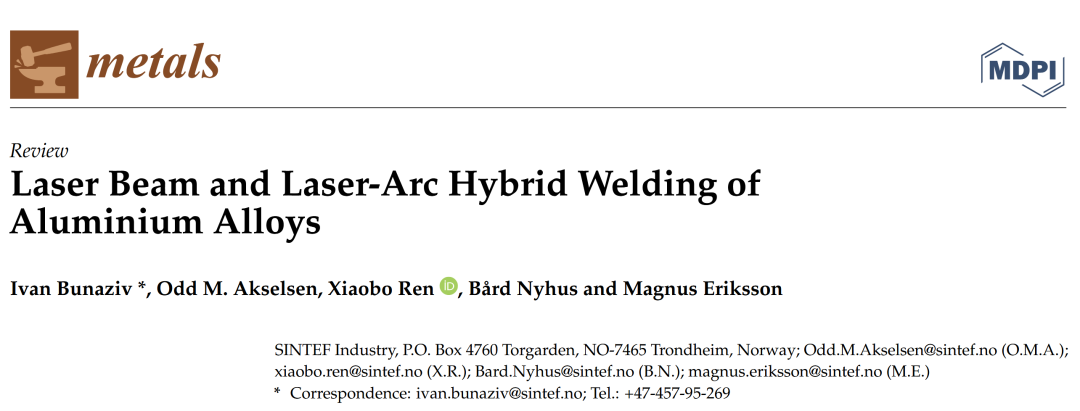 Laser Beam and Laser-Arc Hybrid Welding of Aluminium Alloys综述论文首页